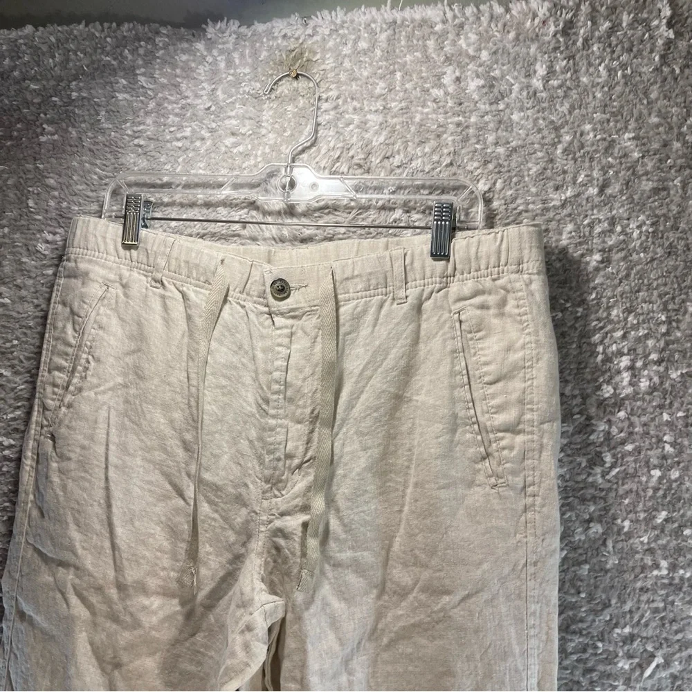 Tasso Elba Island Men Linen Drawstring Casual Pants Brown Tan Coastal Vacation L